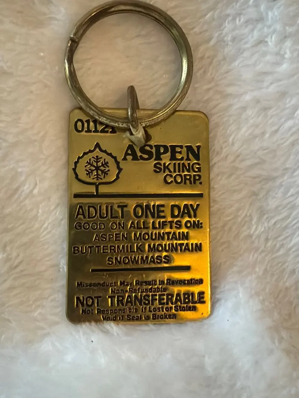 Vintage Aspen Skiing Corp Brassworks One Day Lift Ticket Keychain Snowmass CO